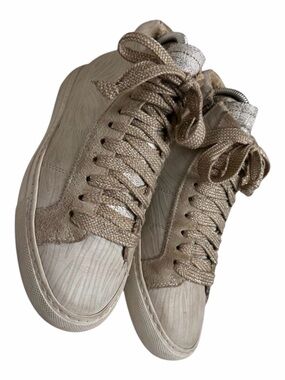 P448 Skate Hi Ivory Zebra Embossed Leather Side Zip Sneakers EU 37